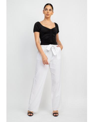 Crop top froncé à manches courtes bouffantes