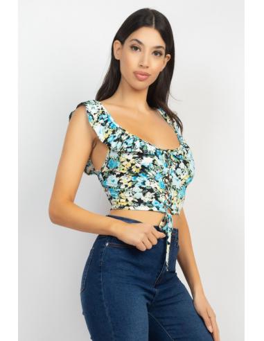 Crop top fleuri avec des brettelles à volant