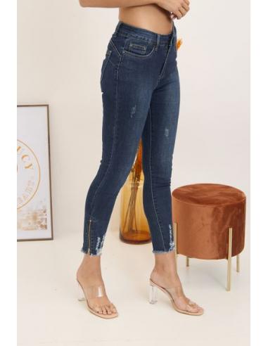 Jean push up bleu foncé griffé skinny taille mi-haute