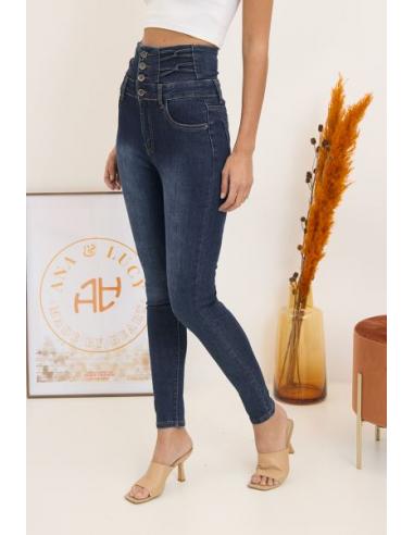 Jean bleu foncé skinny taille très haute