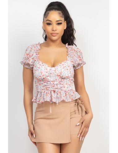 Top court floral peplum lacé