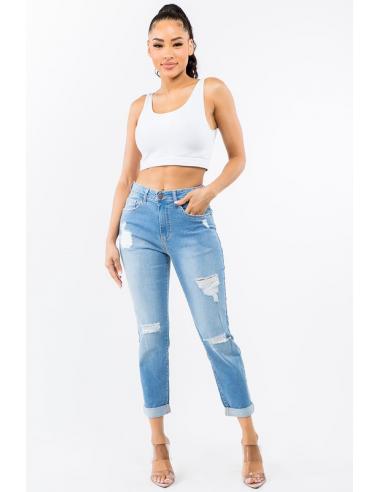 Jean boyfriend taille haute déchiré