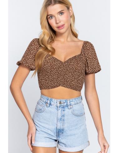 Crop top croisé sur le devant à imprimé fleuri