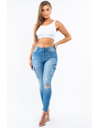 Jean cargo taille haute déchiré