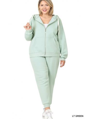 Ensemble stretch pantalon jogging et jacket sweat avec fermeture éclaire et capuche